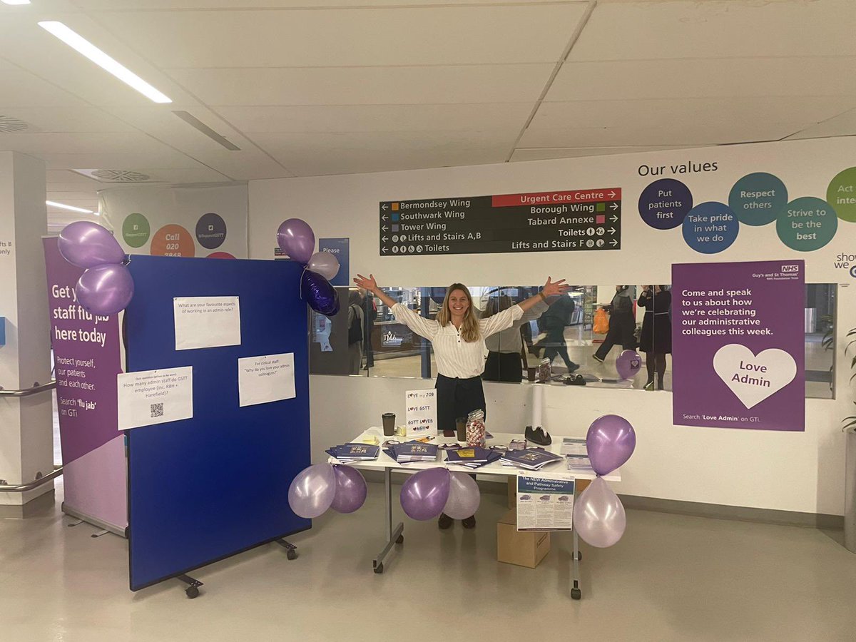 sophgoddard's tweet photo. 💜💜💜 #LoveAdmin stalls across @GSTTnhs this week. Pics of Guy’s and Royal Brompton Hospital stalls below, modelled by @DavidWynneJone4 Come and pop by💜💜💜 https://t.co/W042ZM3WxP