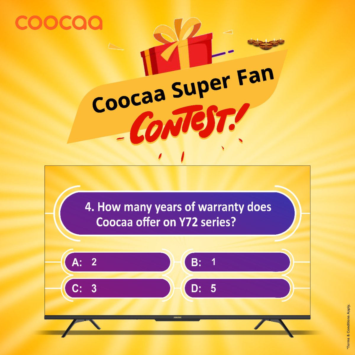 CoocaaIndia's tweet image. #ContestAlert #Q4
#Question4
Are you ready to be the next Coocaa Super Fan?🥳
➡️ Comment your answers below⬇
➡️ Use hashtags #coocaa #coocaacoolcar #coocaatv #iamacoocaafan &amp;amp; tag 3 friends.
➡️ Bonus Points for sharing this post on your profiles and tag Coocaa
#Contest