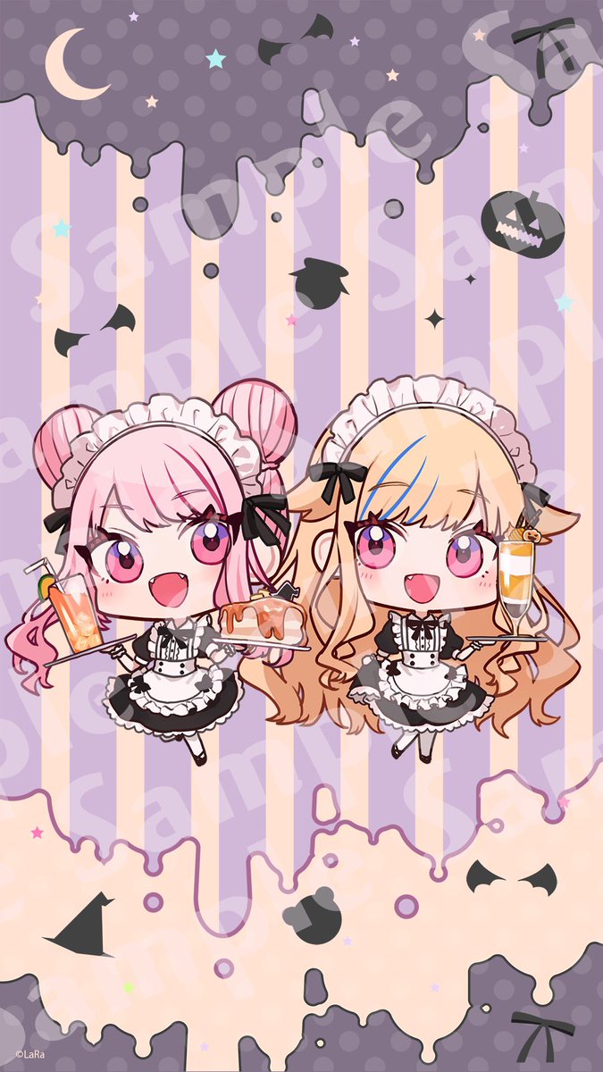 multiple girls 2girls pink hair maid headdress maid chibi hair bun  illustration images