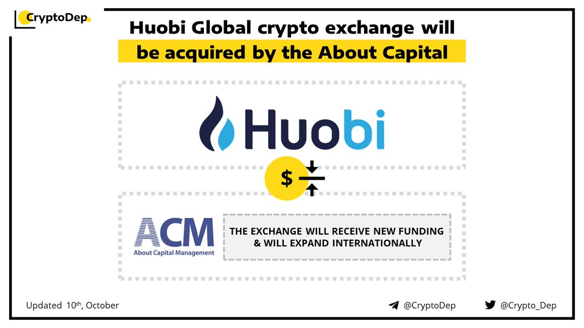 Crypto_Dep's tweet photo. ⚡️ @HuobiGlobal crypto exchange will be acquired by the #AboutCapital

Under new ownership, the exchange plans an international expansion and will receive new sufficient funding in margin and risk provision fund.

👉 https://t.co/Br6RS1lHy3 https://t.co/H5jU7VmvcK