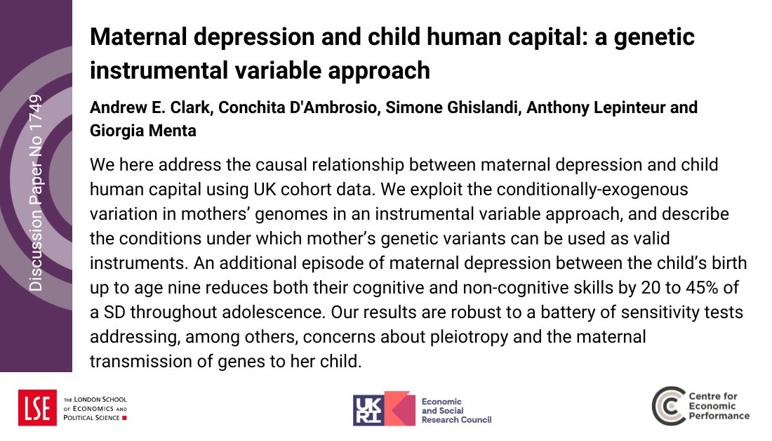 Research by Andrew E. Clark, @ConchDAmbrosio, Simone Ghislandi, @ALepinteur and @MentaGiorgia shows fewer episodes of maternal depression not only benefit mothers, but also improve the cognitive and non-cognitive skills of children. #WorldMentalHealthDay #WorldMentalHealthDay2022