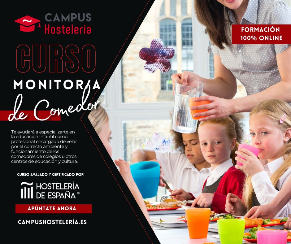 CampusCEHE's tweet photo. 🍽🥣¡CURSO MONITOR/A DE COMEDOR!
✅ 150 horas
✅ 100% Online
✅ Precio base : 105€
✅ Precio asociados : 63€
🔥 Avalado y certificado por @cehehosteleria
🔗 https://t.co/rIqmnMzE0K
 #campushosteleria #campusCEHE #formaciononline #cursosonline #HosteleríaDeEspaña #monitorcomedor https://t.co/lrFGMbWVSf