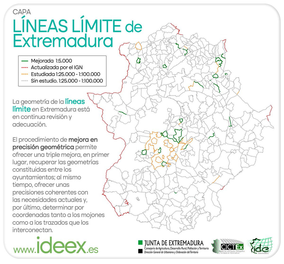 CICTEX_OFICIAL's tweet photo. ¡Recién actualizada la capa de Geometría de Líneas Límite de nuestra #IDEEX!
Puedes ojear las mejoras en precisión en nuestro visualizador de capas 🌐 
📍👉 https://t.co/kBYD2mRXZa https://t.co/wkAAq2rf0p