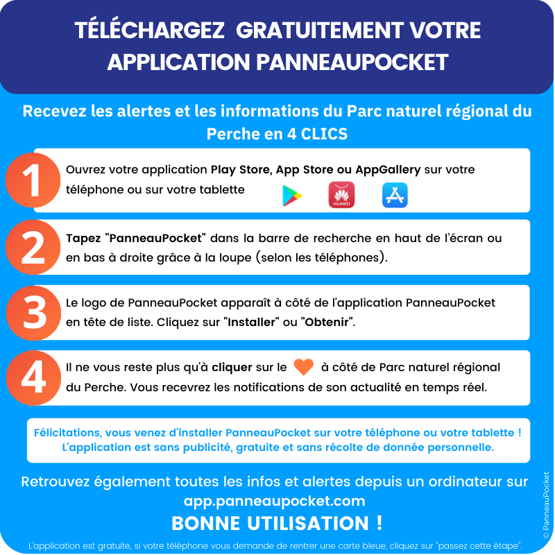 PnrPerche's tweet photo. 📲 Le @PnrPerche arrive sur @PanneauPocket !
☑️ Retrouvez toutes nos actus, infos et événements sur l'application. Pour la télécharger, suivez le guide ⤵️ https://t.co/OHWkP0l0Tn