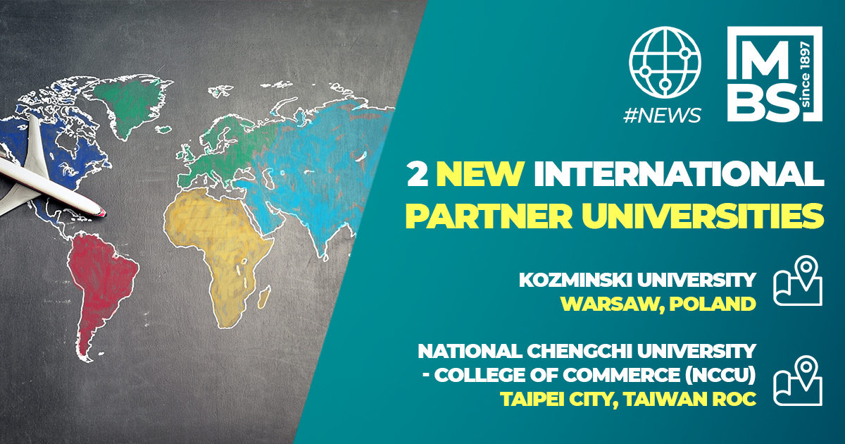 NEWS 🌍 Two new accredited Business schools join MBS network of international partner universities :

🛫 Kozminski University
📍 Warsaw, Poland 

🛫 National Chengchi University - College of Commerce (NCCU)
📍 Taipei City, Taiwan ROC 

Welcome 🙌