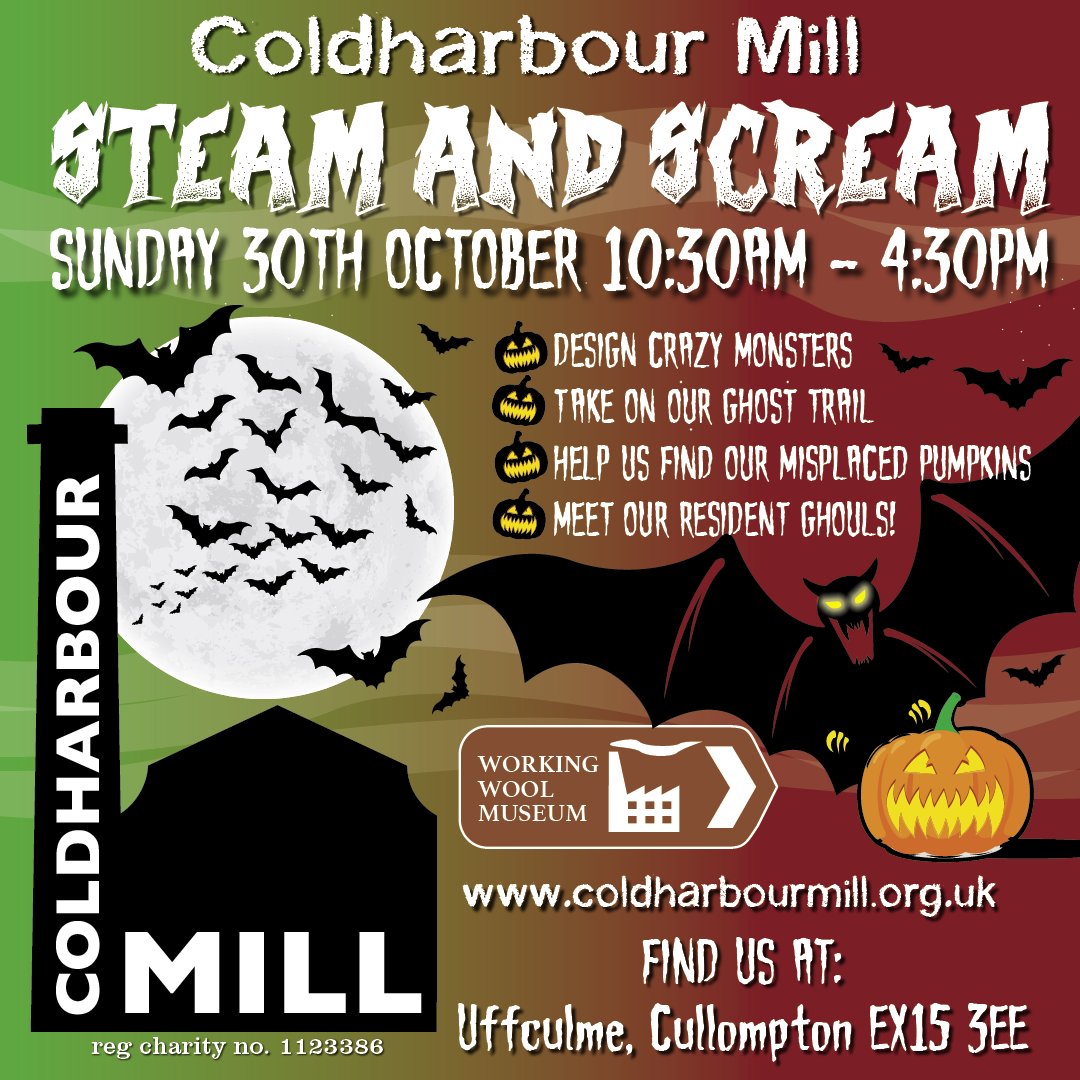 STEAM AND SCREAM! Join us at Coldharbour Mill on the 30th October for some scarily good family fun! 👻 🎃 If you dare, take on our Ghost trail of Coldharbour Mill! Book now! coldharbourmill.org.uk/events/
