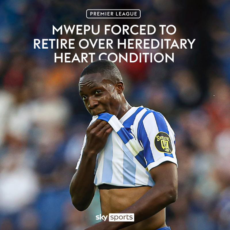 SkySportsNews's tweet photo. Brighton midfielder Enock Mwepu has been forced to retire after being diagnosed with a hereditary heart condition.