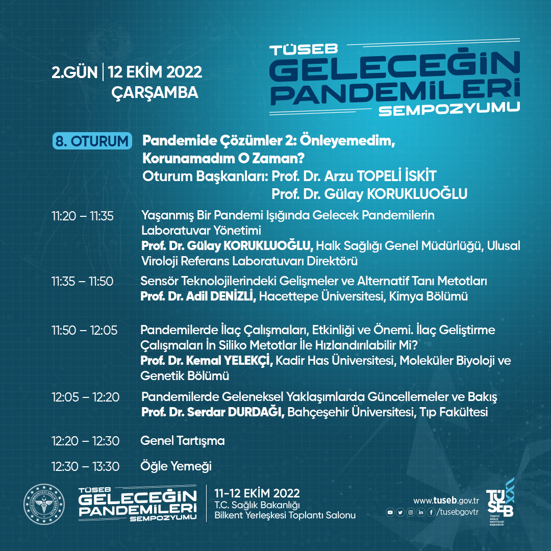 TÜSEB Geleceğin Pandemileri Sempozyumu 11-12 Ekim'de.

2. gün oturumlarına dair detaylara programımızdan ulaşabilirsiniz.

#TÜSEB #TÜSEBGeleceğinPandemileriSempozyumu #pandemi #covid19 #sağlık
