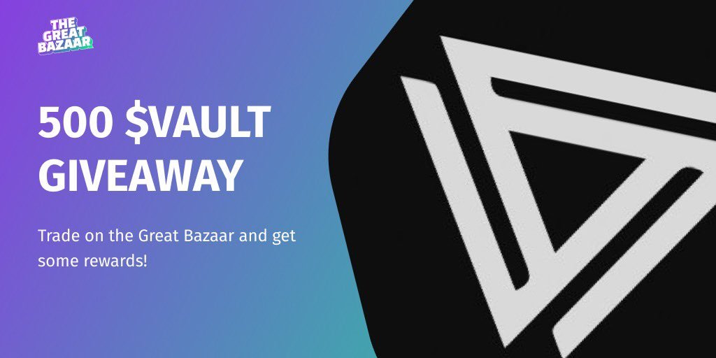 GreatBazaarNFT's tweet photo. 🔥GIVEAWAY🔥

We are giving away 500 $VAULT + 5 WL spots!

To enter:

1️⃣ Trade ANY token on our platform (no matter how small the trade is) at https://t.co/NzxJT3aHr5
2️⃣ Follow @GreatBazaarNFT &amp; RT

🔥 Winner will get RANDOMLY in 10 days🔥 

Join: https://t.co/N3y9D3mW8T https://t.co/jzyIqPk11F