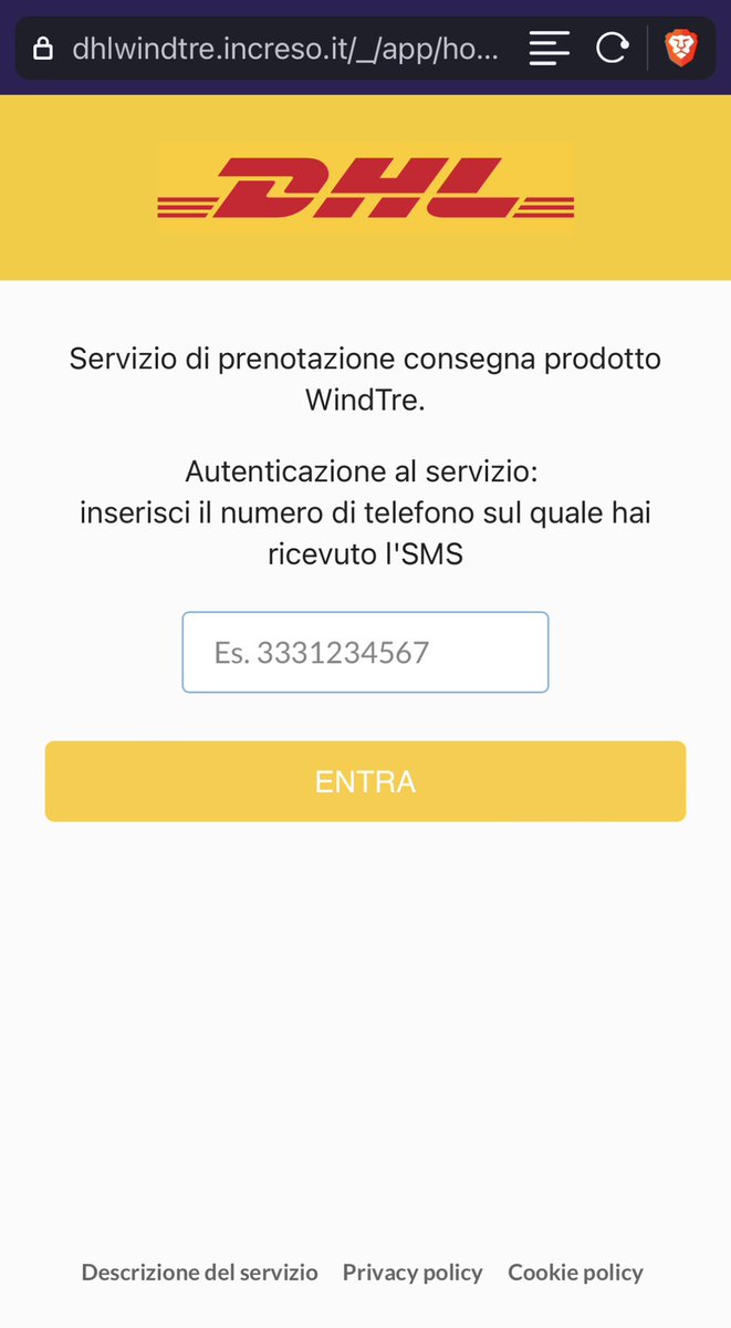 Perché non dovrei pensare che sia #scam? Forse perché è talmente fatto male che può essere solo vero?
- Il dominio non è di <a href="/WindTreOfficial/">WINDTRE</a> né di @DHLExpressItaly 
- Mi mandi un link con un codice univoco ma poi devo inserire il numero di telefono
- e devo anche farlo in fretta!