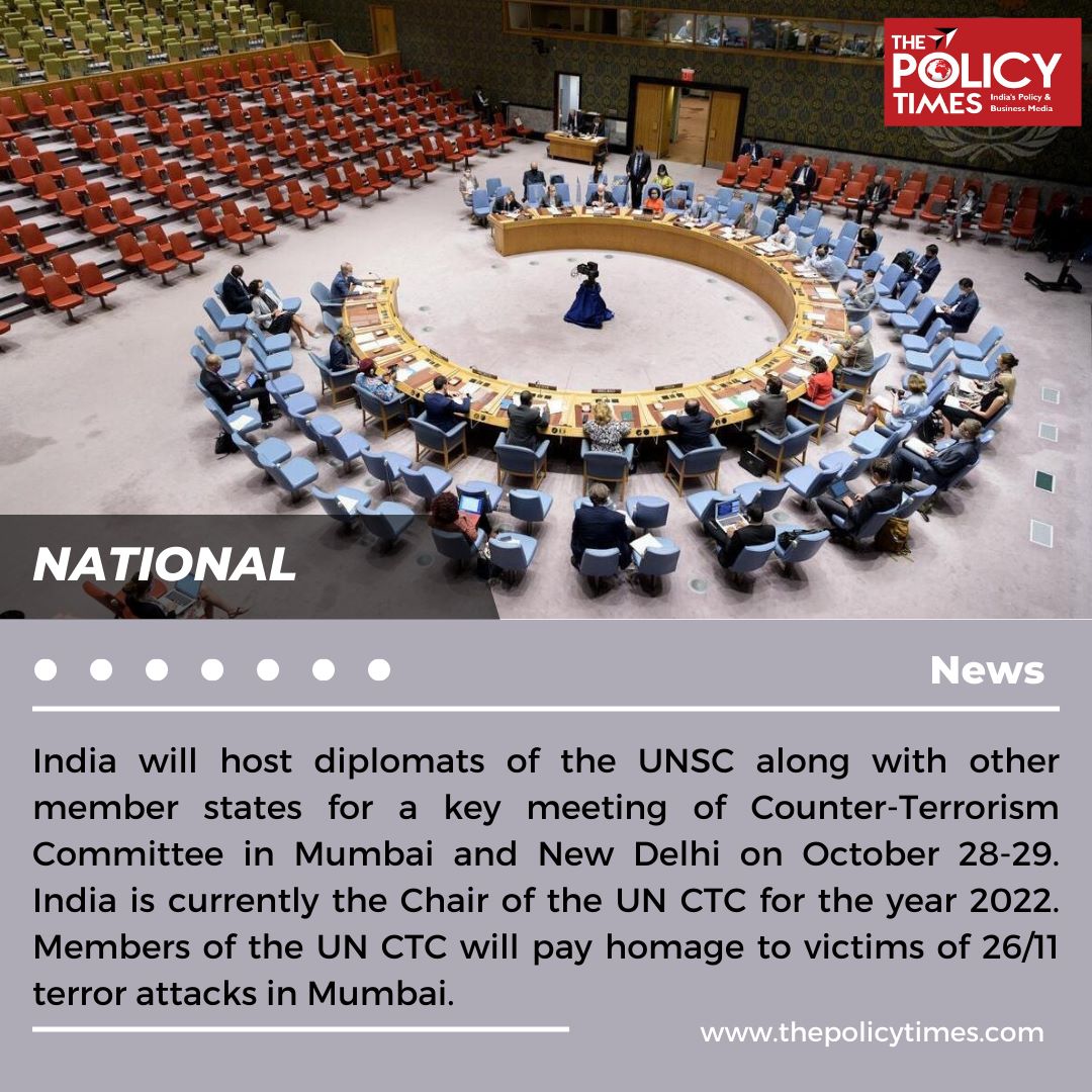 thepolicytimes's tweet photo. India will host diplomats of the UNSC along with other member states for a key meeting of Counter-Terrorism Committee in Mumbai and New Delhi on October 28-29.
.
.
.
#NewsUpdate #TodayNews #india #UNSC #unctc #CTC2022 #ctc #mumbai https://t.co/ivjBUAKDei
