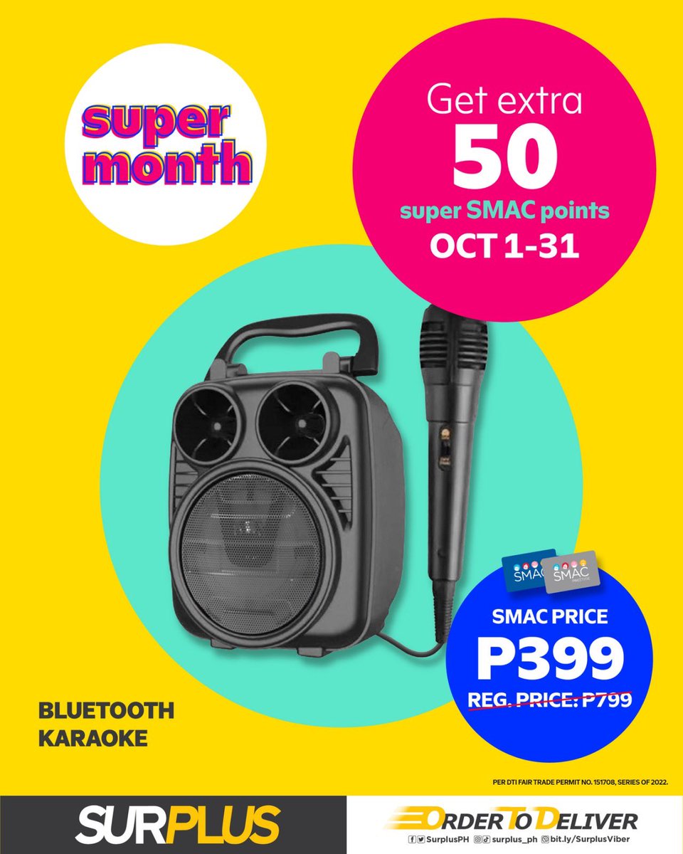 SurplusPH's tweet photo. Make your shopping extra exciting and get up to 100 Super SMAC points on great gadget selections only this #SurplusSuperMonth!
• Order To Deliver, call your nearest Surplus branch to order
https://t.co/h4kV19Ga47 https://t.co/iZq1SuYKcP
