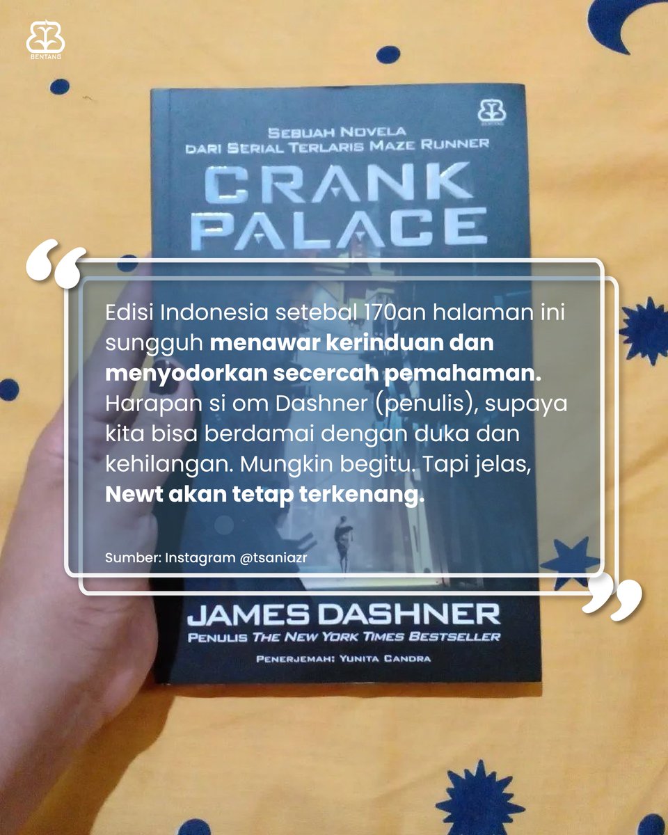 bentangpustaka's tweet image. Yang belum bisa move on dari kematian Newt sini kumpul! James Dashner akan mengobati rasa rindu kalian!🎉 Segala yang nggak dikisahkan di The Death Cure, akan dibahas di novela ini!

Dapatan bukunya di linktr.ee/Bentang
#BentangPustaka #CrankPalace #JamesDashner  #bukufiksi
