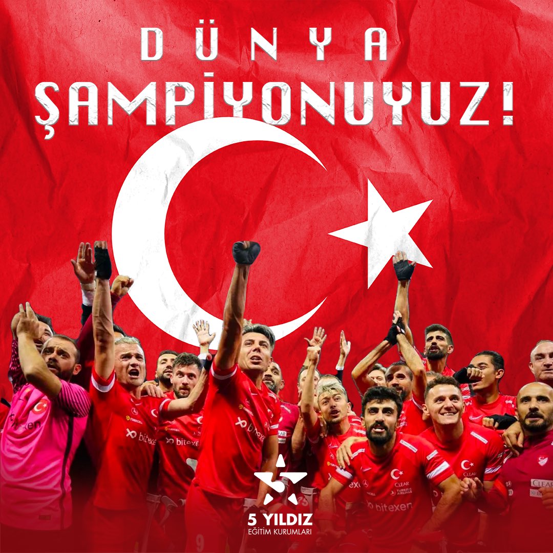 Ampute Futbol Dünya Kupası Finali’nde, Angola’yı 4-1 mağlup ederek şampiyon olan ve bizleri gururlandıran Milli Takımımızı tebrik ederiz. 🏆🇹🇷

#5YıldızEgitimKurumları #AmputeFutbolDünyaKupası #TürkiyeSizinleGururDuyuyor #DünyaŞampiyonu