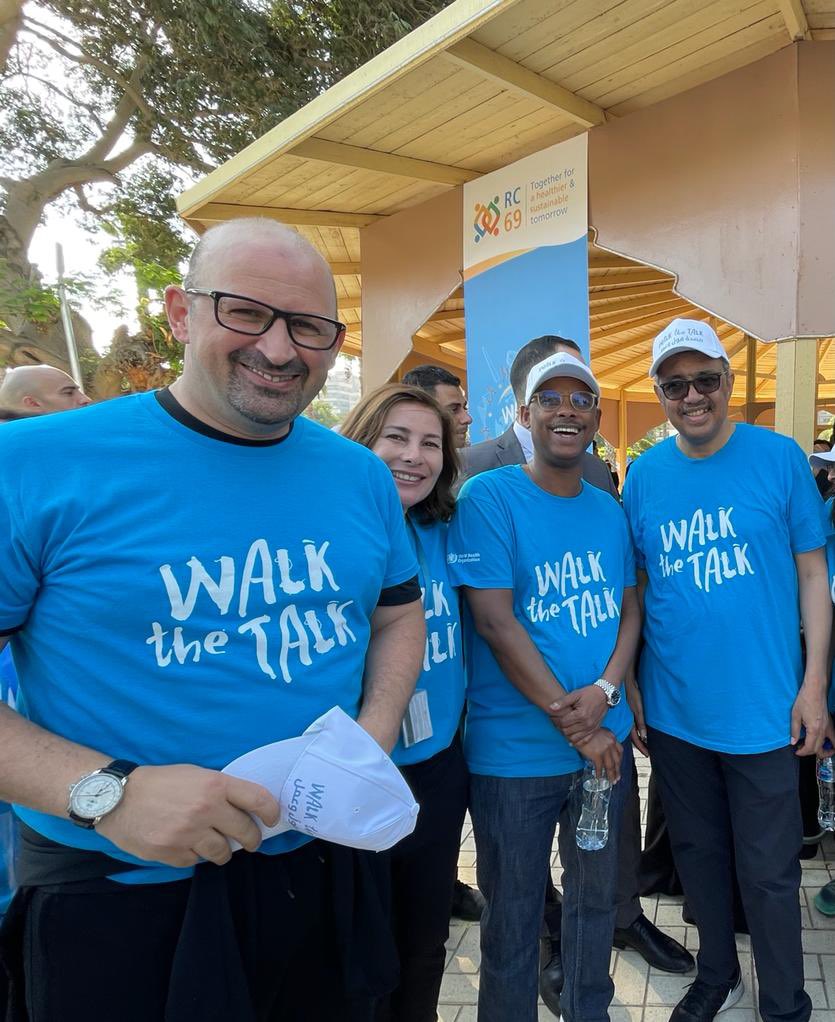 Honored to join @DrTedros, @WHOEMRO's Dr Ahmed Al-Mandhari, @RoblehDr and other colleagues for the #WalkTheTalk event today in Cairo prior to the #EMRC69. Let's all join forces to promote #HealthForAll and turn our words into action for a healthier, safer and fairer world.