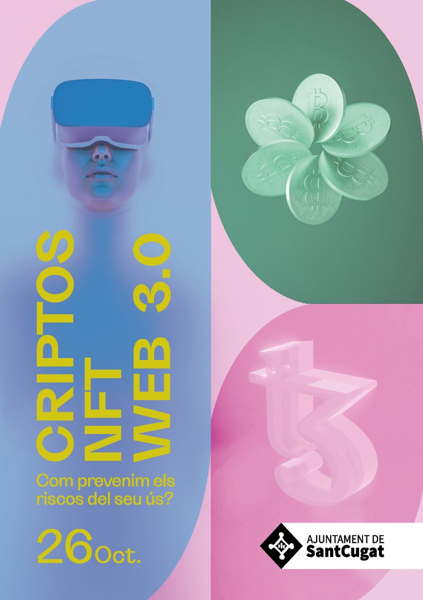 📢 Com prevenim els desafiaments del #Web3 i els riscos de l'ús de #Criptomonedes i #NFT? 

Et convidem a l'Assessoria Oberta:
 
📅 26 Oct.
✨Amb Òscar Parés i Joan Barrero
🆓 Gratuït

⌚De 18:30 a 20:30h
📍Casa de Cultura

🖱️Reserva la teva plaça!
bit.ly/3SFItMP