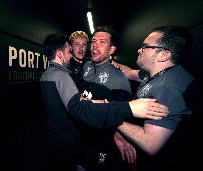 LukeA_Mounteney's tweet photo. @OfficialPVFC This moment in the tunnel at Vale Park following our penalty shootout win against Swindon will stay with me forever 🖤🤍 #ValeTogether https://t.co/gM7IKR7kg5
