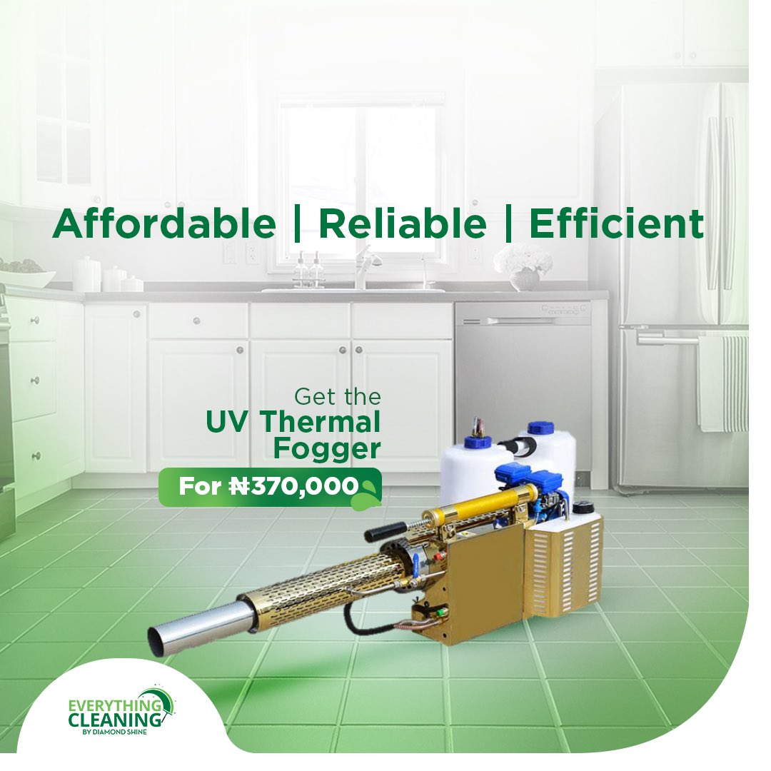 EcleaningNG's tweet photo. With our affordable, reliable and efficient UV Thermal fogger, will offer highly practical and cost-effective solutions for pest control, farm and crop maintenance, public health and much more.
Call us: 09018086509
#EverythingCleaning #CleaningProducts #CleaningExperts #Abuja https://t.co/JU9KOx7ywj