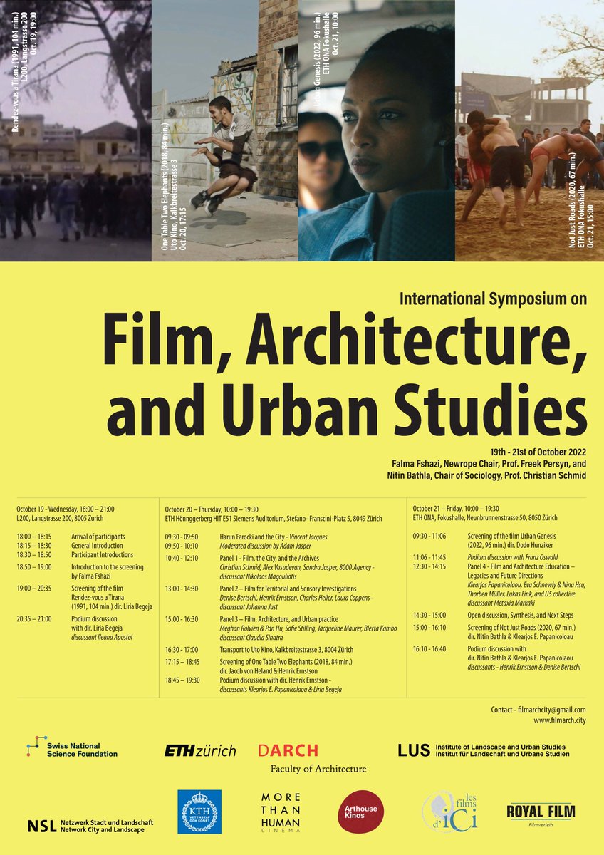 nitin_bathla's tweet photo. Announcing the International Symposium on Film, Architecture, and Urban Studies @ETH between 19-21 October. The 3 day in-person programme will host 4 film screenings and panel sessions featuring transdisciplinary conversations between academics, filmmakers, artists, and activists https://t.co/AmzqhTfooM