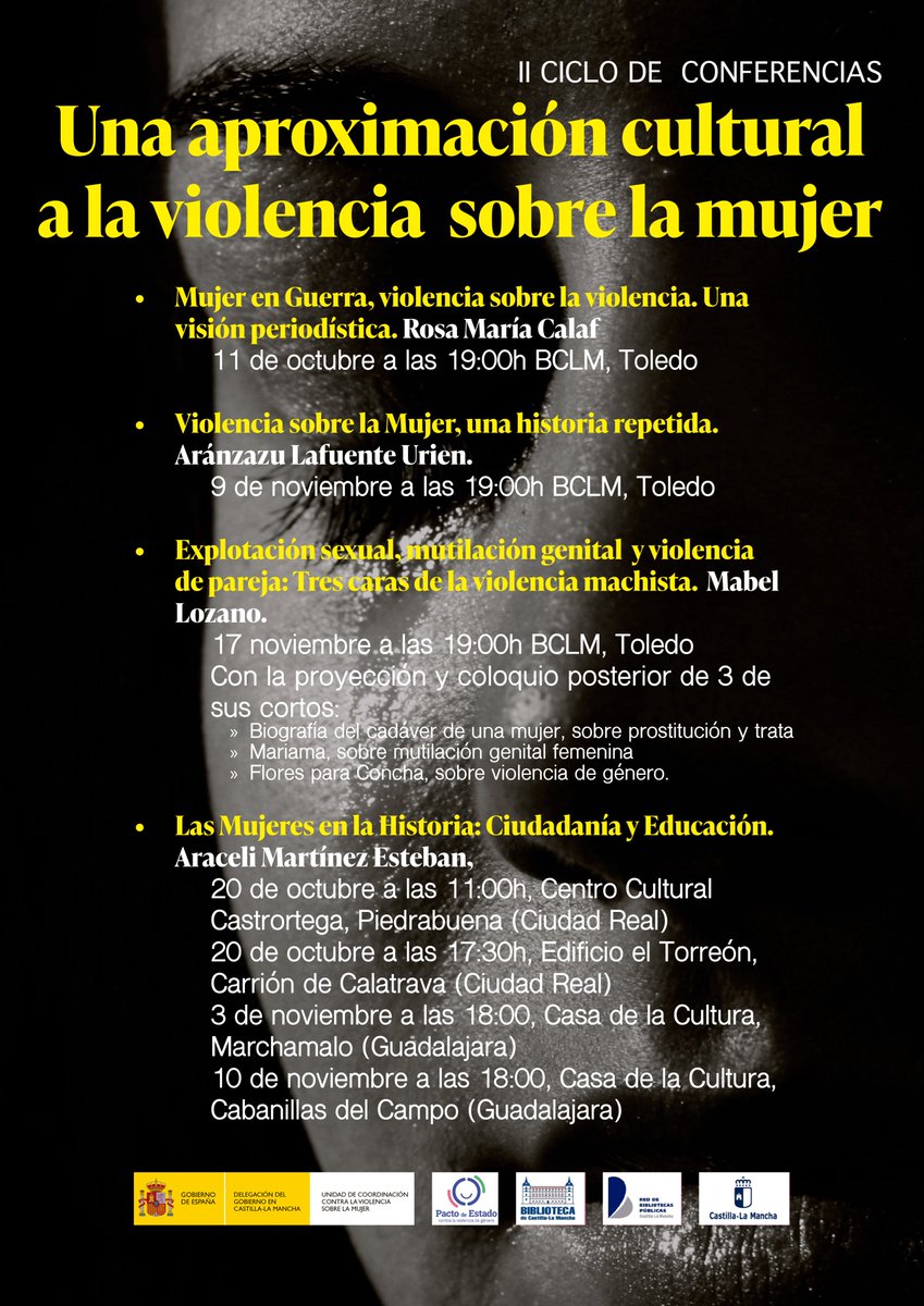 DelegGobCLM's tweet photo. Con Rosa María #Calaf, iniciamos el ciclo de Conferencias organizado por la @DGobiernoCLM para reflexionar sobre la violencia que sufren las mujeres apoyándonos en nuestro patrimonio documental, la #Historia, el #cine y el #periodismo https://t.co/Gdmzgg6NGx