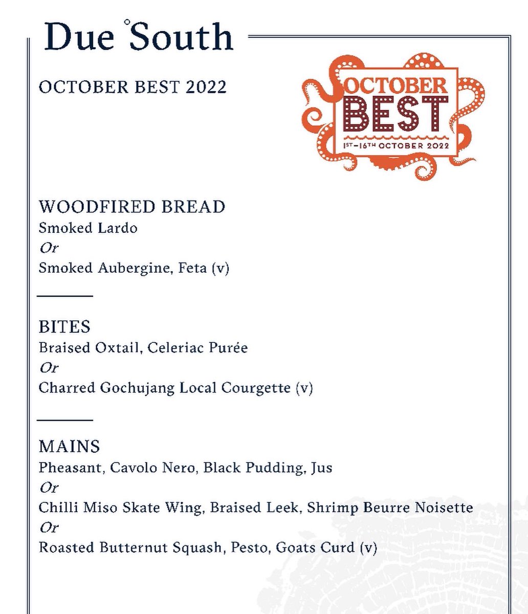 It’s week two of OctoberBEST and Due South have launched a whole new menu (available lunch and dinner until Thursday). <a href="/TheChilliPickle/">TheChilliPickle</a> also host their second and final supper club tonight - if you’ve bagged a seat you’re in for a treat!