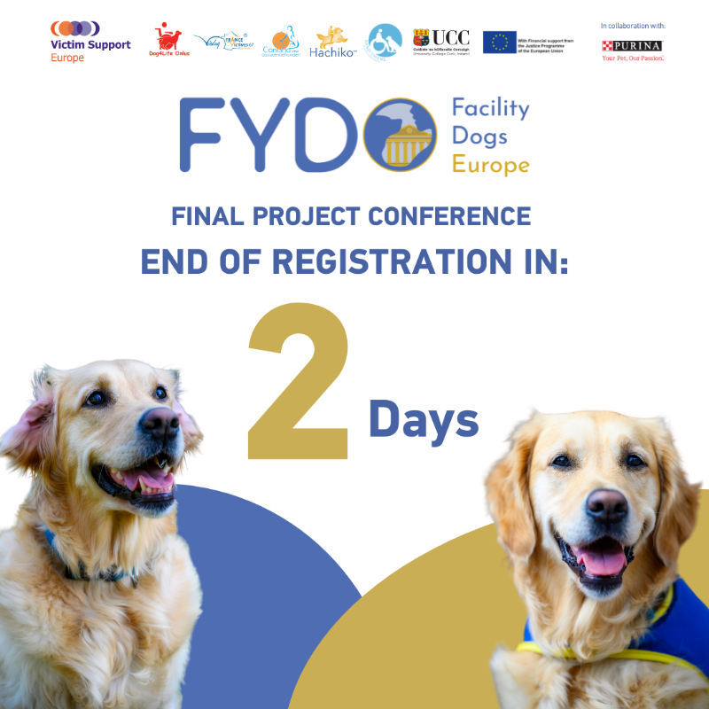 VictimSupportEU's tweet photo. ‼️ 48h left to register for our FYDO Project Final Conference!
📆 18 OCT
📍Perm Rep of the Czech Republic to the EU (Brussels, 🇧🇪)
📩 Register: https://t.co/sBs4NlHfXV
#FacilityDogsEurope #SafeJusticeForVictims #facilitydogs #event #VictimSupportEU #FYDOFRIDAY #EUVictimsRights