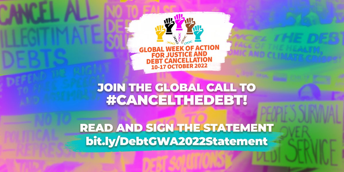 Let's make more noise and push the demand by signing here: debtgwa.net/2022gwa

🔥 #DebtReparationsNow 🔥 #ClimateDebt 🔥
🚫 #DebtColonialism 🚫 #DemandDebtCancellation 🚫
Cancel all #IllegitimateDebts!