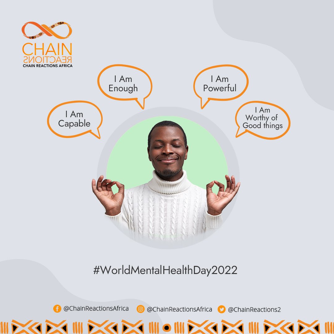 ChainReactions2's tweet photo. Make today a day to focus on yourself and your mental health. Let's all take a second and appreciate how great we are!
#WorldMentalHealthDay
#worldmentalhealthday2022
#ChainReactionsNG
#ChainReactionsAfrica https://t.co/nq9BWe5jOq