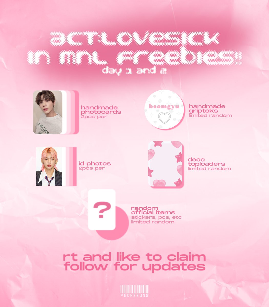 yeonzzuns's tweet photo. ♡ ill be giving away freebies on day 1 &amp; 2 !!

〰️ rt &amp; like then show me on d-day to claim your freebies :>
〰️ following me is optional but ill be tweeting updates on where ill be

see u ˃ᴗ˂

[ #ACTLOVESICKinMANILA #TXTInManila #ACT_LOVE_SICK #TOMORROW_X_TOGETHER_Manila #TXT ] https://t.co/FaEkKhqASO