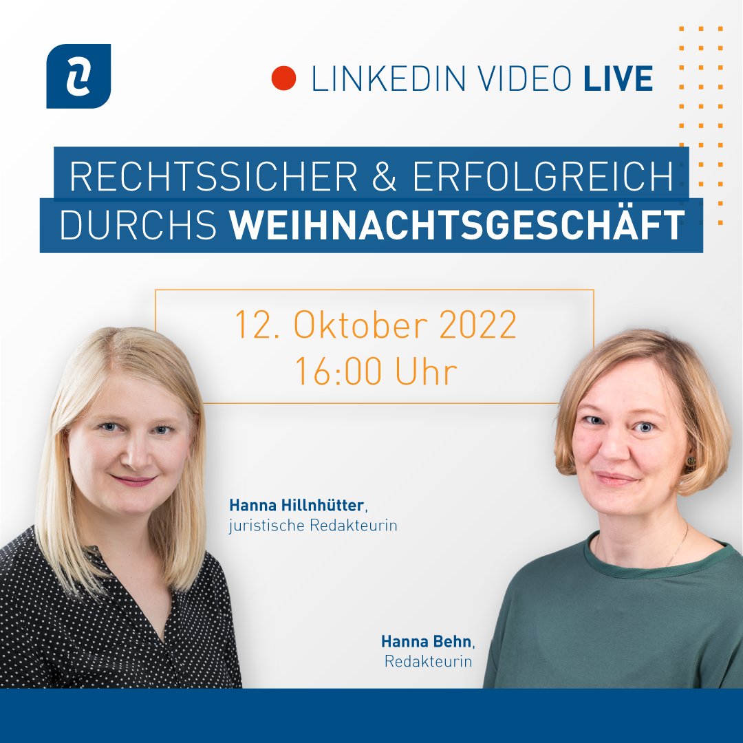Haendlerbund's tweet photo. Noch 74 Tage bis Weihnachten, aber das WeihnachtsGESCHÄFT läuft schon auf vollen Touren. 😳🎄 Bei euch etwa noch nicht? 😳

Dann schaltet Mittwoch 16 Uhr auf LinkedIn ein! Unsere Hannas bereiten euch mit Tipps zu #Recht #Logistik und #Marketing vor. 😉

▶️ https://t.co/ia7OwYXRvb https://t.co/7dJdKoCcWq