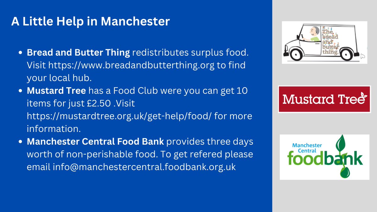 If you need some help with the cost of food there are many fantastic organisations in Manchester that are here to help. #MFBSustainabilityWeek #MFB #WorldFoodDay