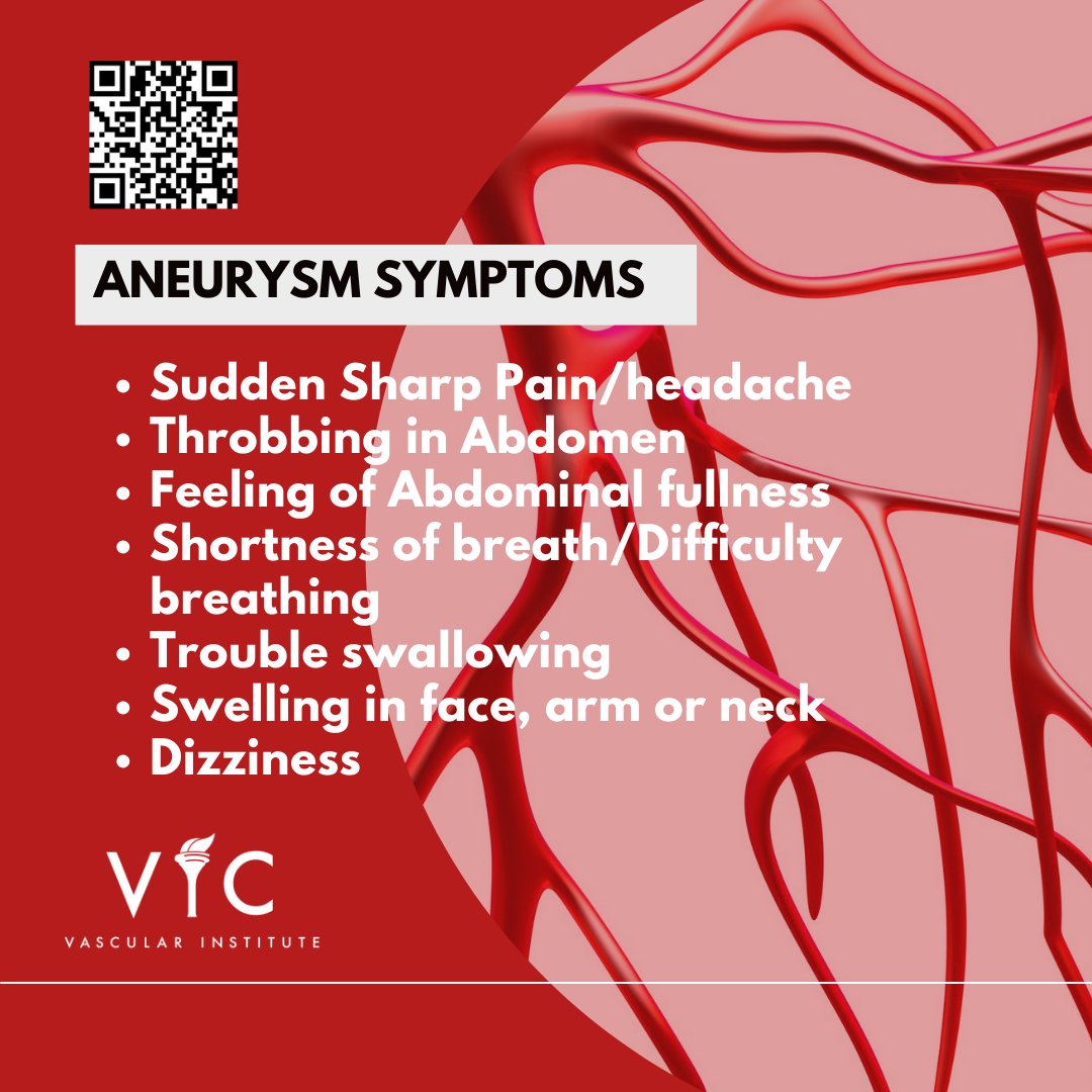 Do you know the symptoms for aneurysms?
#VICOctober #VIC #VICVascular #Veins #Endovascular #ArteryDisease #FLOW #VascularSurgery #VaricoseVeins #PAD #CAS #RAS #Aneurysm #Arterial #CLI #CLIFighter #Carotid #Peripheral #Renal #Atherosclerosis #Plaque