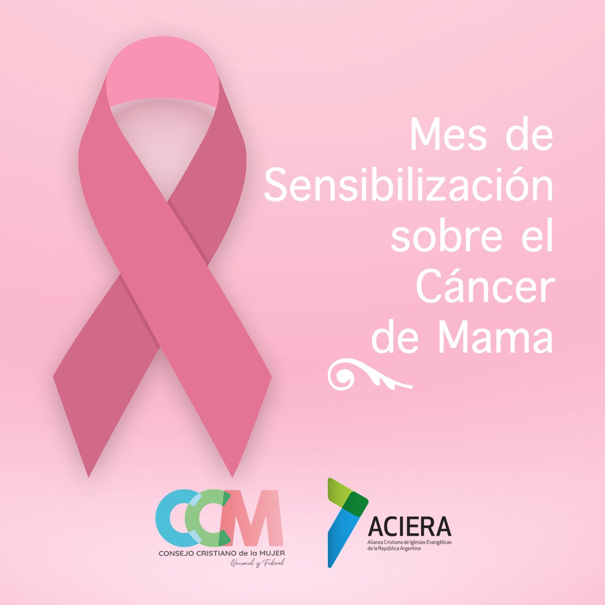 Presentes en el mes de la Sensibilización de la lucha contra el Cáncer de mama.
Consejo Cristiano de la Mujer Nacional y Federal de ACIERA