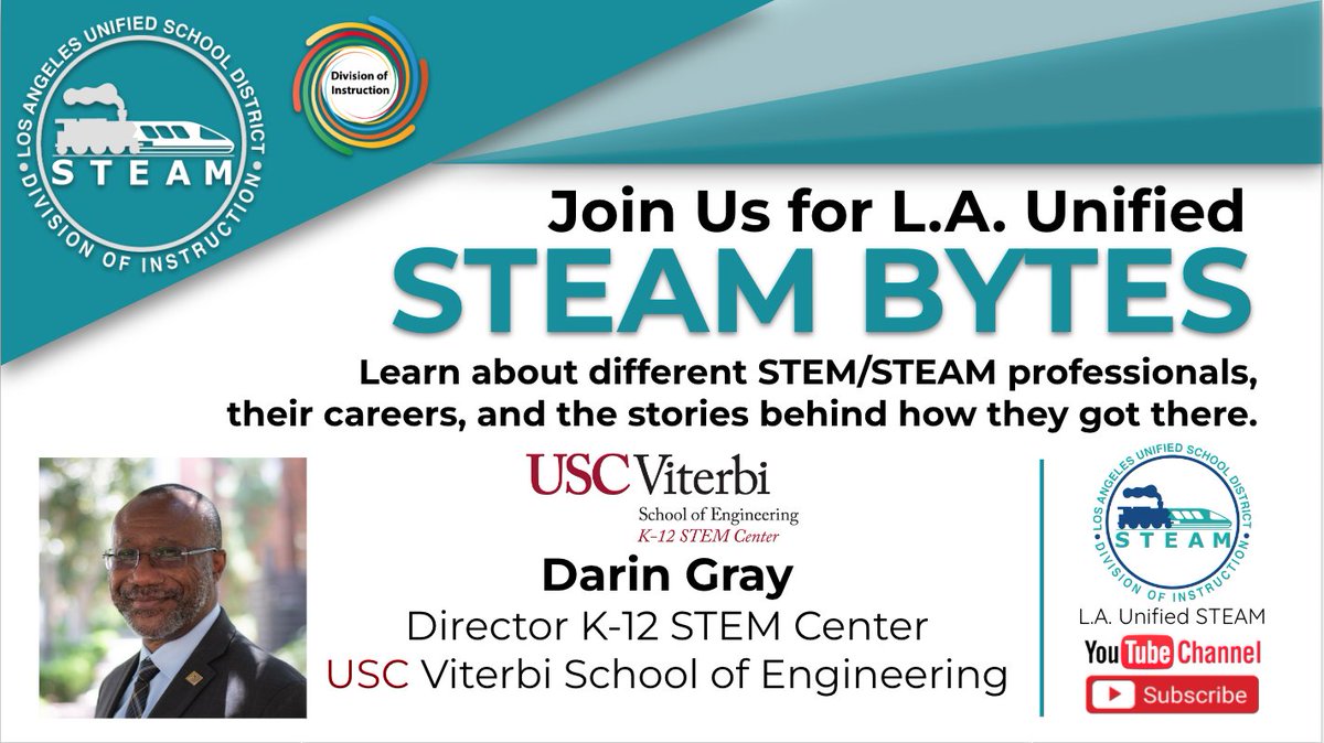 L.A. Unified STEAM Bytes - Darin Gray youtu.be/2UDtzyle9gI
Please share with your students.  Dr. Gray's story is one all our students need to hear.

#STEM #STEAM <a href="/LASchools/">Los Angeles Unified</a> <a href="/mrdaringray/">Darin Gray</a>