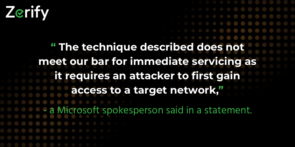 ZerifyOfficial's tweet photo. A Microsoft Teams security flaw “...does not meet our bar for immediate servicing…” according to a Microsoft spokesperson🤦
Full Story: https://t.co/7b5oQUkNcF
How about an easy to use purpose-built video chat solution focused on #CyberSecurityFirst?
#VerifywithZerify $ZRFY https://t.co/aXCyhmVM8M