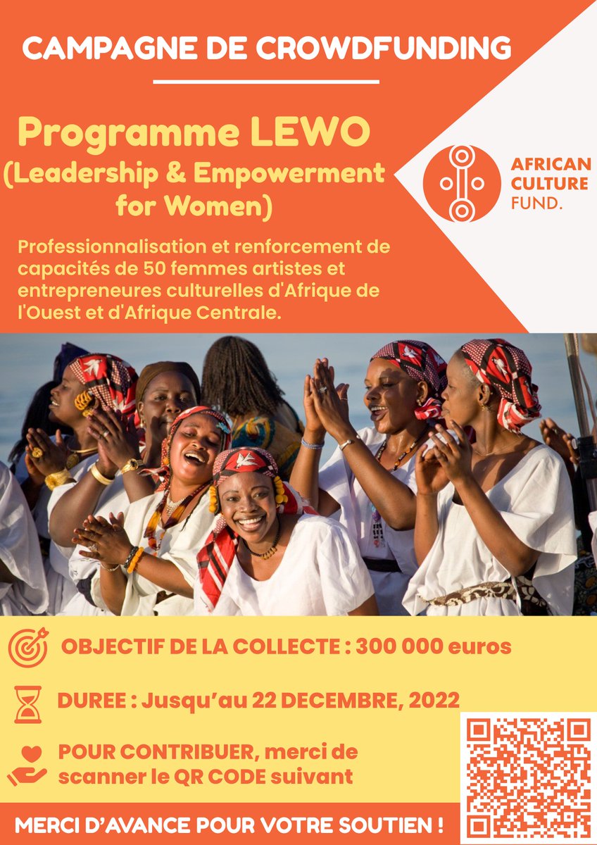 AfriCultureFund's tweet photo. 🍀L’ACF lance une campagne de #financementparticipatif pour soutenir le programme LEWO !
Pour nous aider, vous pouvez :
- soit contribuer directement via le lien suivant : https://t.co/0noGd4gaNg
- soit partager au maximum cette publication
Merci d’avance!
#Leadership #Femmes https://t.co/jrk31enBwD