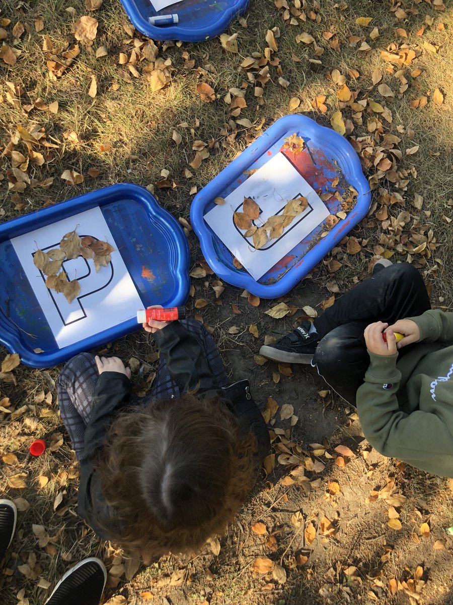 What a great afternoon learning outside with my Kinders ☺️ We identified the first letters of their name, filled them in with materials from our school yard, and will make a class book with the finished product!
