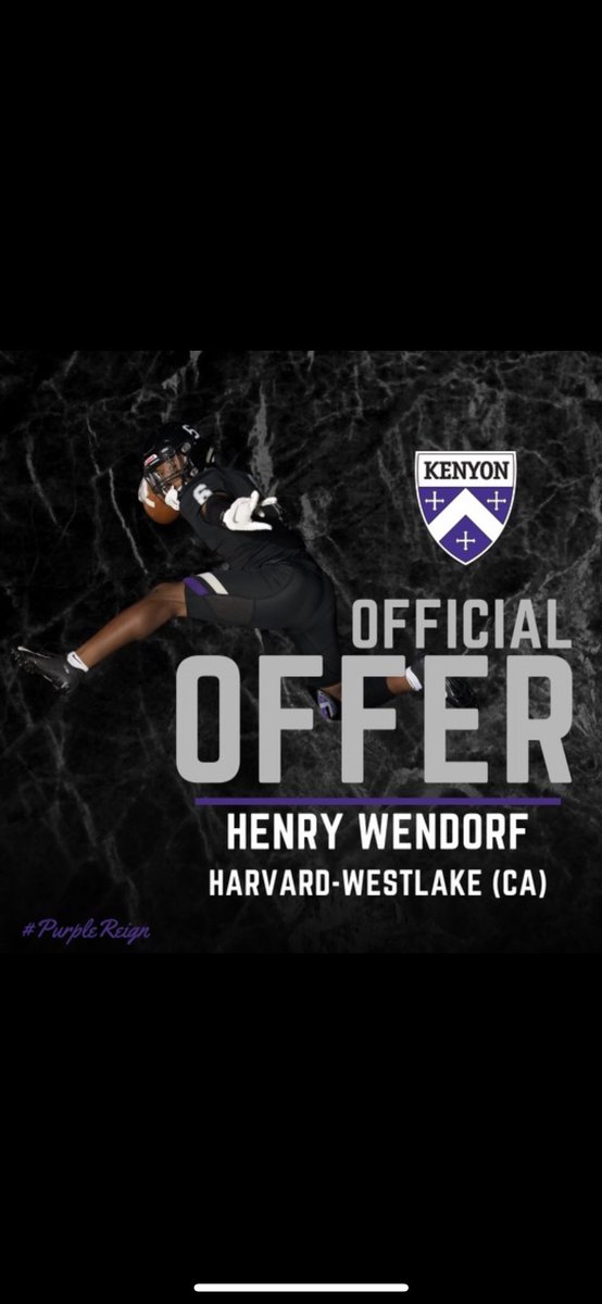 WendorfHenry's tweet photo. After a great conversation with Coach @IanMGood, I am excited to receive an offer of full support through the admissions process from Kenyon Football! @CoachHuerta4 @stanbedwell @hwfootball https://t.co/bdQhdY1JkV