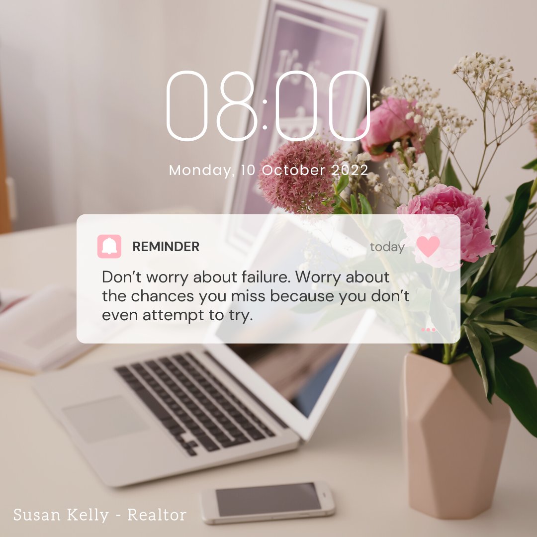 SusanKellyHomes's tweet photo. Don’t worry about failure. Worry about the chances you miss because you don’t even attempt to try.

#MondayMotivation #Reminder #SusanKelly #SusanKellyRealtor #eXpProud #eXpRealtry #CountryLiving https://t.co/w7mxsKeIFt