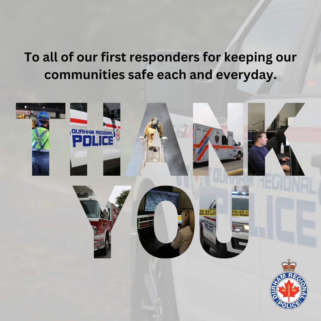 DRPS's tweet photo. Happy Thanksgiving from all of us @DRPS. A special thank you to all first responders keeping us safe during this long weekend. @DurhamParamedic @OshawaFire @ajax_fire @WhitbyFire @clarchief @ScugogPFFA4679 @UxFireAssoc @fire_brock https://t.co/K0iwT2YjdD