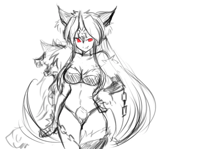 聖剣3のリース様アークデーモン姿のイメージ画+フェンリルナイトの落書き#玖〆の悪堕ち絵 #闇堕ち #悪堕ち 