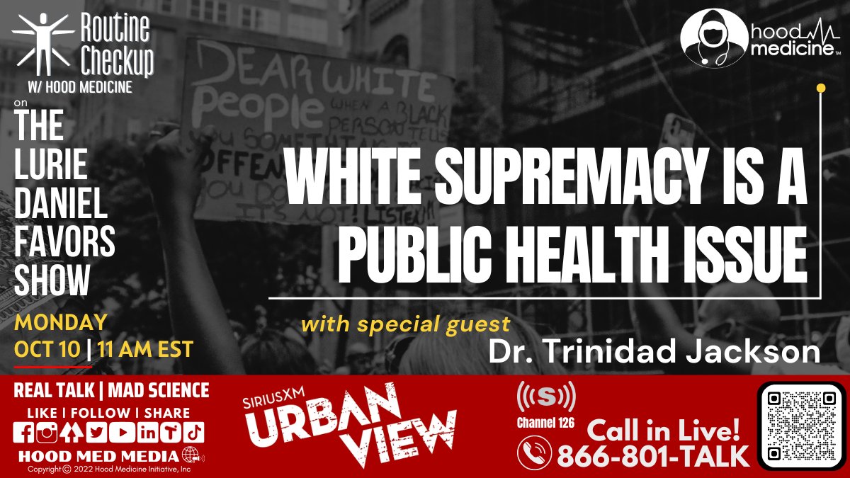 hood_medicine's tweet image. We're live now for an #IndigenousPeoplesDay #RoutineCheckup w/ #HoodMed on the @LurieFavors Show. @HiJackTheDay &amp;amp; @SleuthMedia join to chat about white supremacy as a public health issue.

🗓️Monday Oct 10 @ 11 am EST
📻 @SXMUrbanView Channel 126 @SiriusXM
📞866-801-TALK
🦍PHG