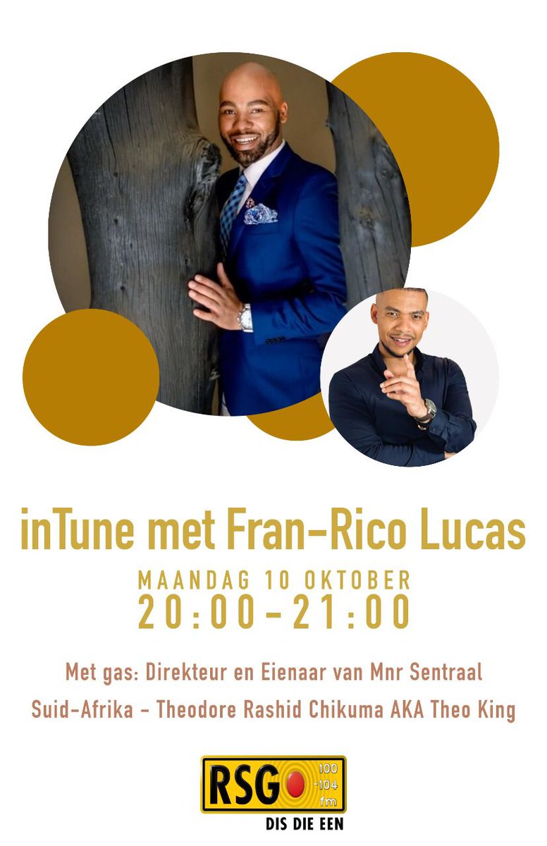 Catch <a href="/ChikumaTheodore/">Theo King</a> tonight on @rsg_100104fm with @franricolucas
 
Topic: @sibusiso_darlington Mr Central SA 2021/22 to represent #SouthAfrica at the Mr World Heritage Pageant in Mumbai India
#RadioRSG 
#MisterWorldHeritagePageant
#MrCentralSouthAfrica
#GBV
#India
