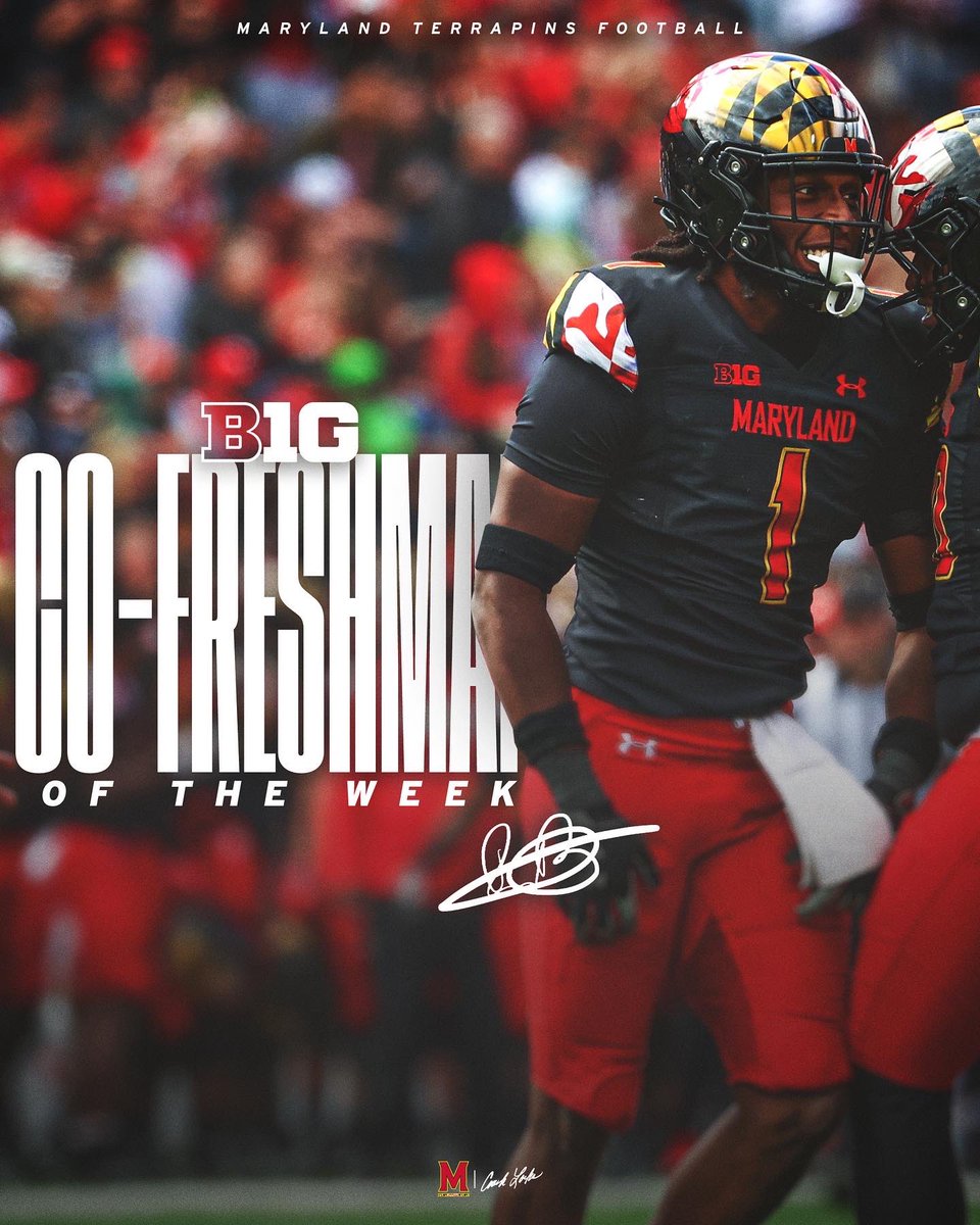 TerpsFootball's tweet photo. He’s different 

@JaishawnBarham, Big Ten Freshman of the Week 

https://t.co/hwKolWjAPz | #TBIA https://t.co/vx4ViHF6tW