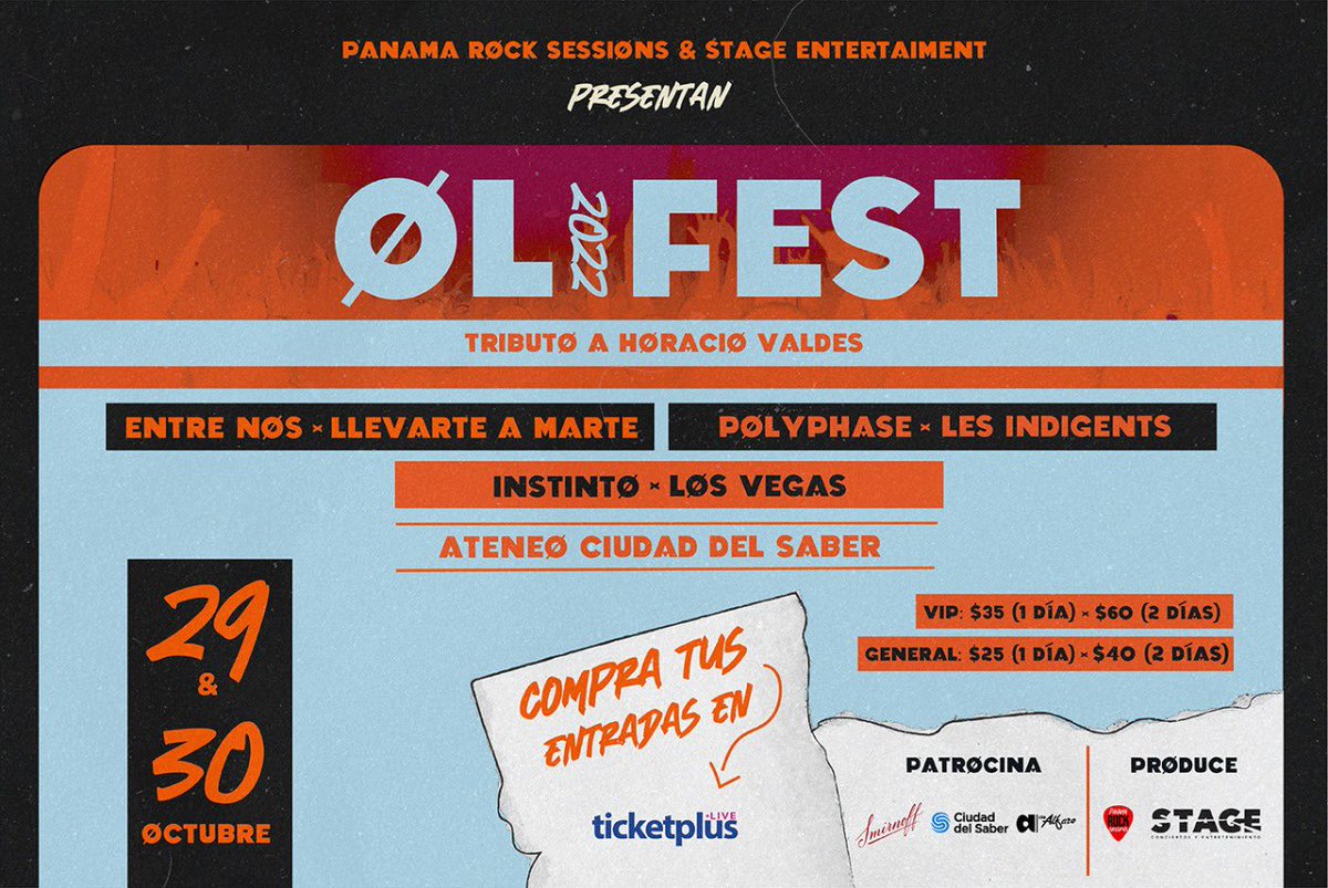 #OLFest2022 sábado 29 y domingo 30 de octubre en el Ateneo de <a href="/CiudaddelSaber/">Ciudad del Saber</a>. Homenaje a #HoracioValdes boletos en <a href="/TicketplusPTY/">Ticketplus Panama</a> 🎟 #RockDePanama