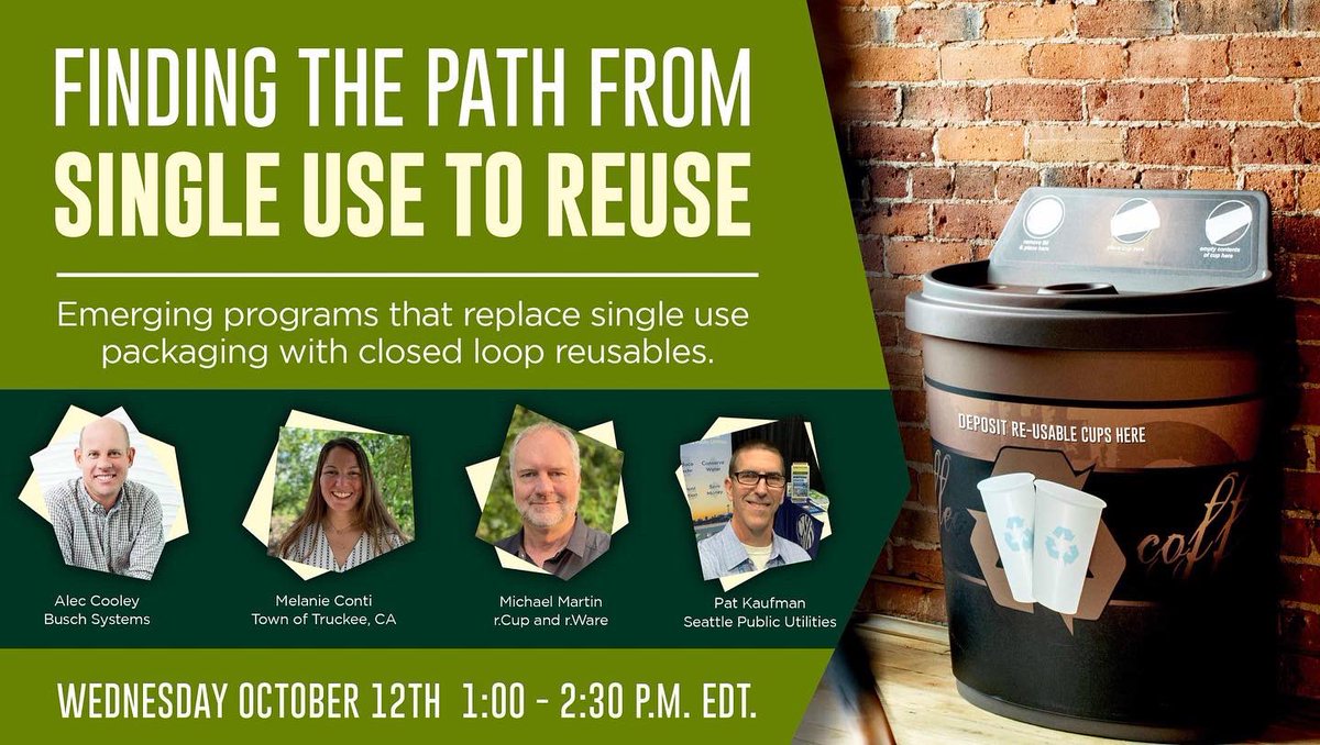 CURC3r's tweet photo. @buschsystems’ next #webinar is coming up on WED OCT 12TH @ 1:00PM EDT!
 
Join "Finding the Path from #SingleUse to #Reuse", an up-close look at emerging programs that replace single-use packaging with #ClosedLoop reusables:
 
https://t.co/kZQBXdHLmR

#recycling #WasteManagement https://t.co/PKzBqidG2k