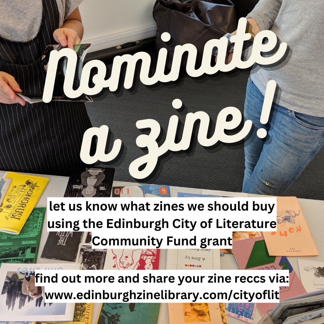 edzinelibrary's tweet photo. hey! we've been awarded an @EdinCityofLit Community Fund grant to expand and develop our collection! so we're asking for you to give us your zine reccs, via https://t.co/P2zK97HoEW https://t.co/0j0tuVpmGb