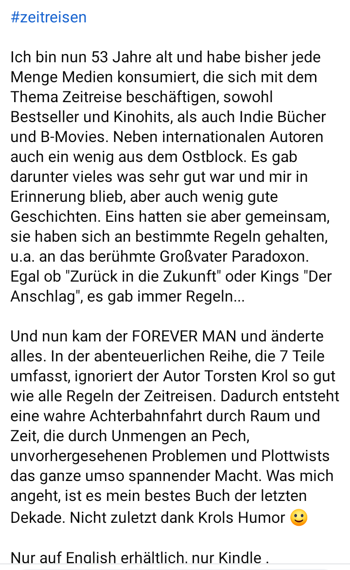 apipkin1's tweet image. Meine kurze Buchrezi zum Thema #Zeitreisen 

#TorstenKrol #Foreverman