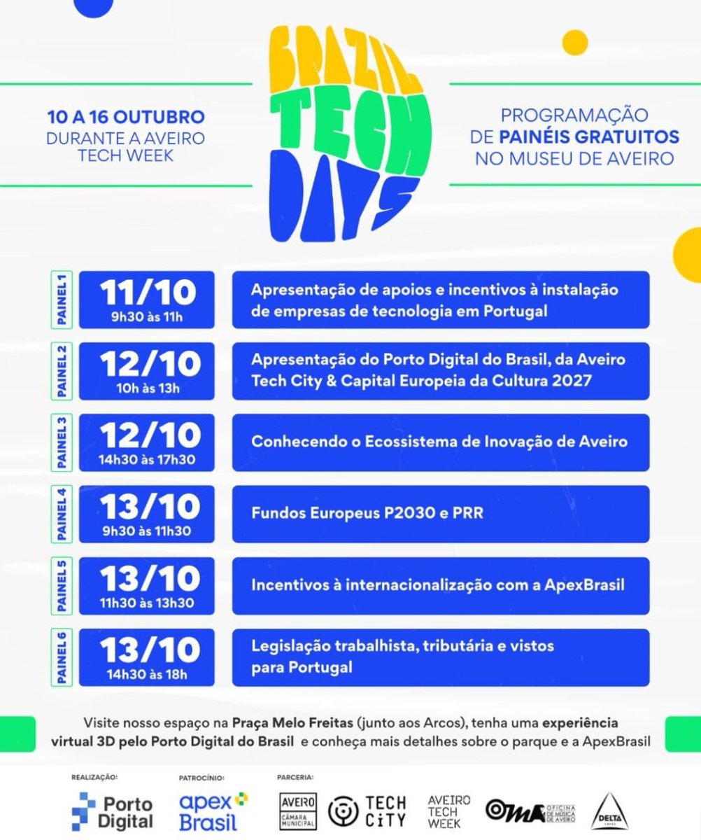porto_digital's tweet photo. Olha a thread direto de Portugal! Já é nessa segunda-feira, dia 10! Em parceria com a @ApexBrasil, levaremos uma programação especial de tecnologia, inovação, negócios e cultura para Aveiro, Portugal, no evento #BrazilTechDays + https://t.co/EPUTvBSw1L