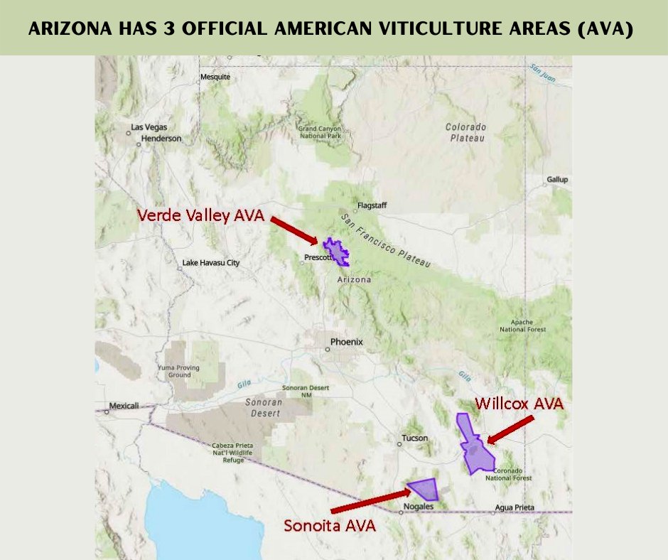 WineArizona's tweet photo. Did you know that Arizona now has THREE federally recognized grape growing regions?! The Verde Valley, Sonoita/Elgin, and Willcox are all official American Viticulture Areas (AVAs). https://t.co/aYW8Dga6Zs
